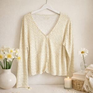Blue Notes Yellow Ditsy Floral Cardigan Cottagecore M